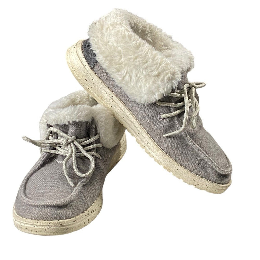 Hey Dude Wool Britt Shoes Womens 6 37 Gray Fuzzy Cozy Winter‎ Comfortable Casual - Picture 13 of 13